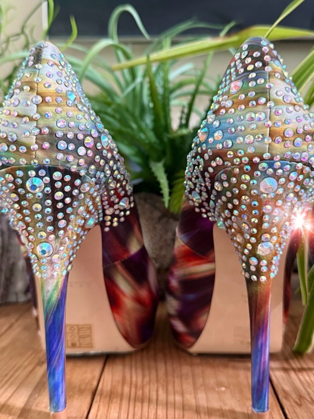 Motion-Blur Satin, Peep-Toe, Crystal Heels